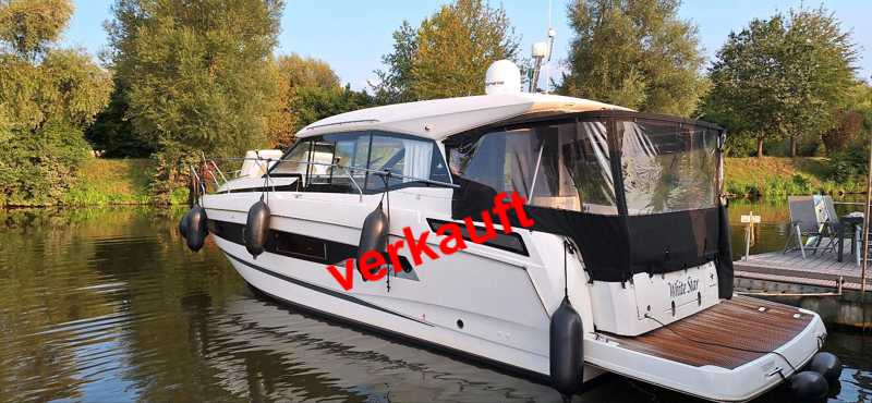 Motoryacht Jeanneau NC 37 mit verkauft-Schild von Mosel-Yachting